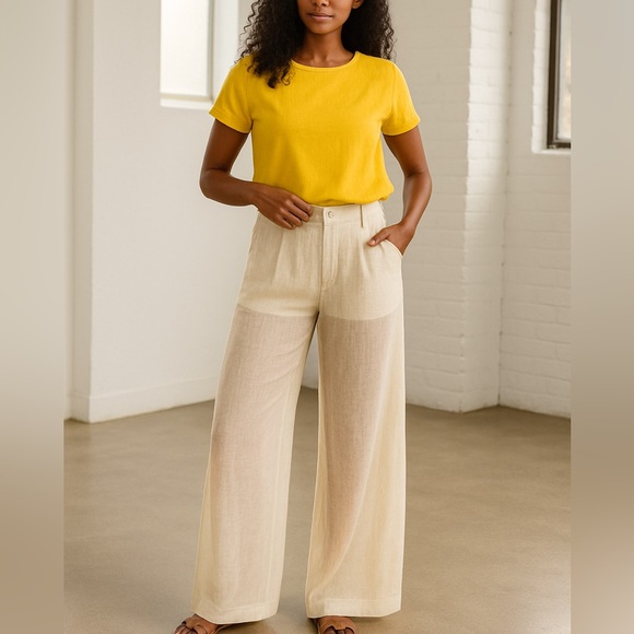 🔥POPULAR🔥 H&M Edition Spring 2025 Cream Chiffon Wide Leg Trouser Pants Size 8 - Picture 12 of 14